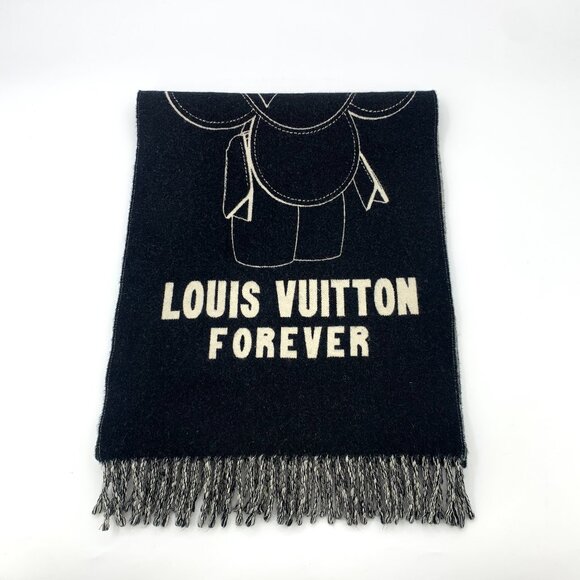 H15052 Louis Vuitton Black Sunflower Print Wool Scarf - Picture 1 of 9